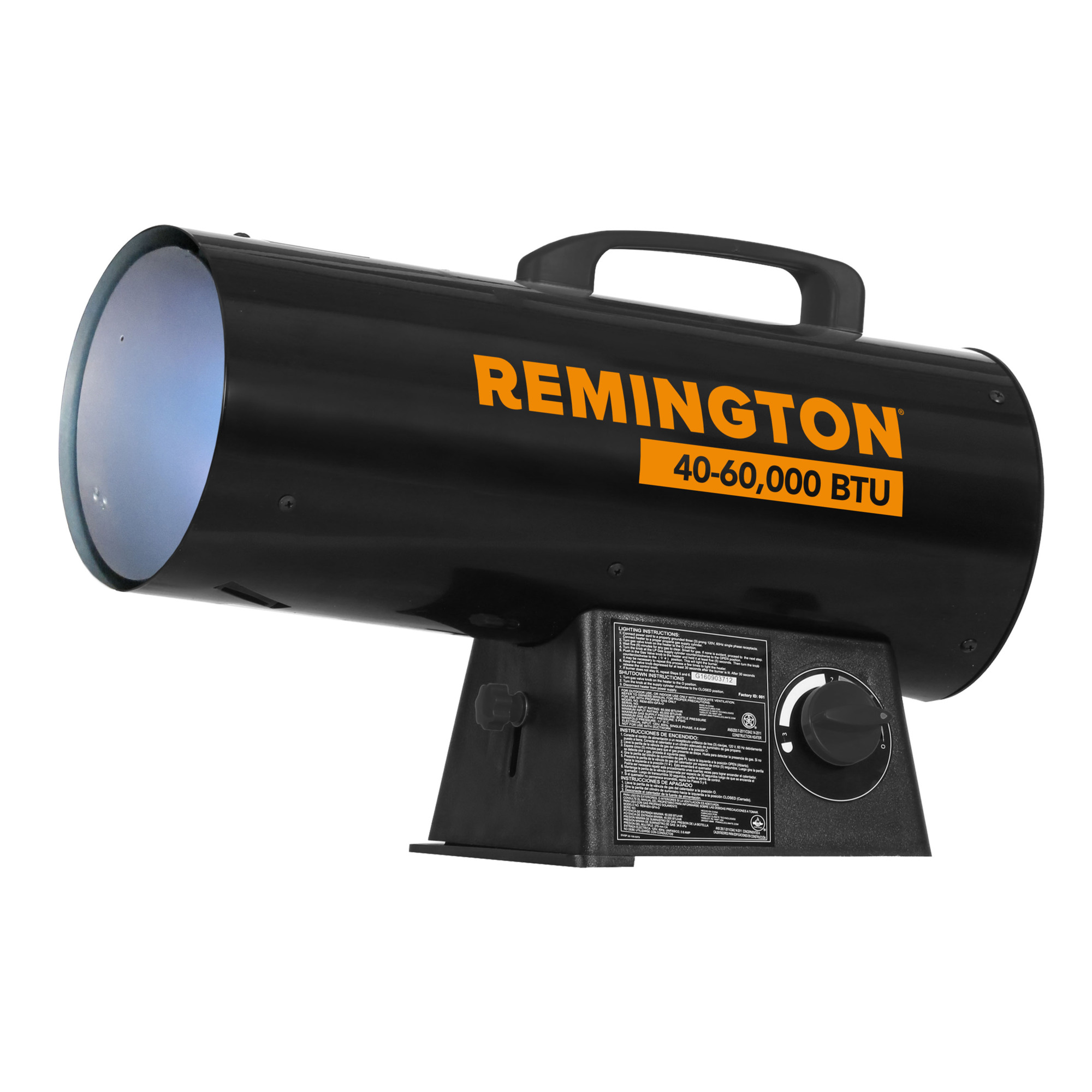 Remington Portable Forced Air Propane Heater - 60,000 BTU, Electronic Ignition, Adjustable Heat, Model# REM-60V-GFA-B
